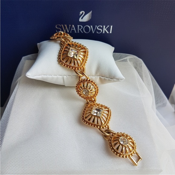 AUTHENTIC Swarovski 24k Gold Plated Chunky Statement Necklace Vintage RARE - Picture 15 of 15